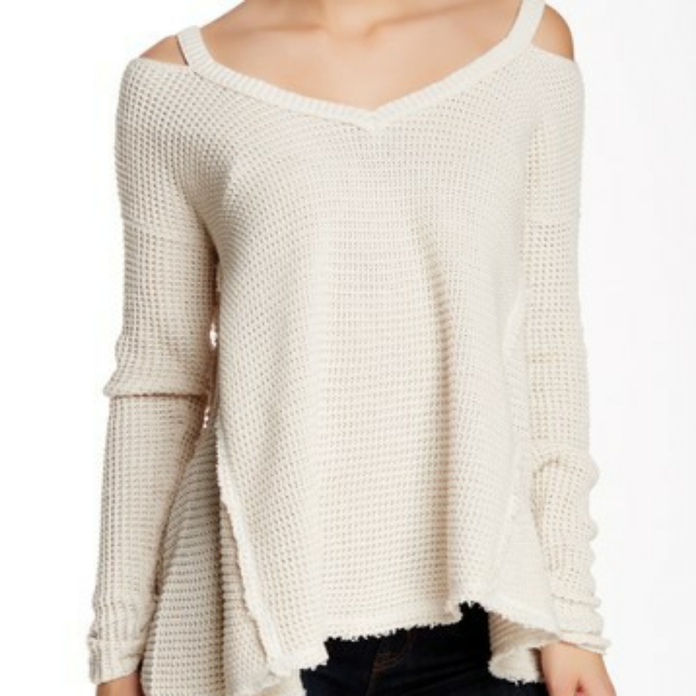 FP 'Moonshine' Waffle Knit Cold Shoulder Sweater